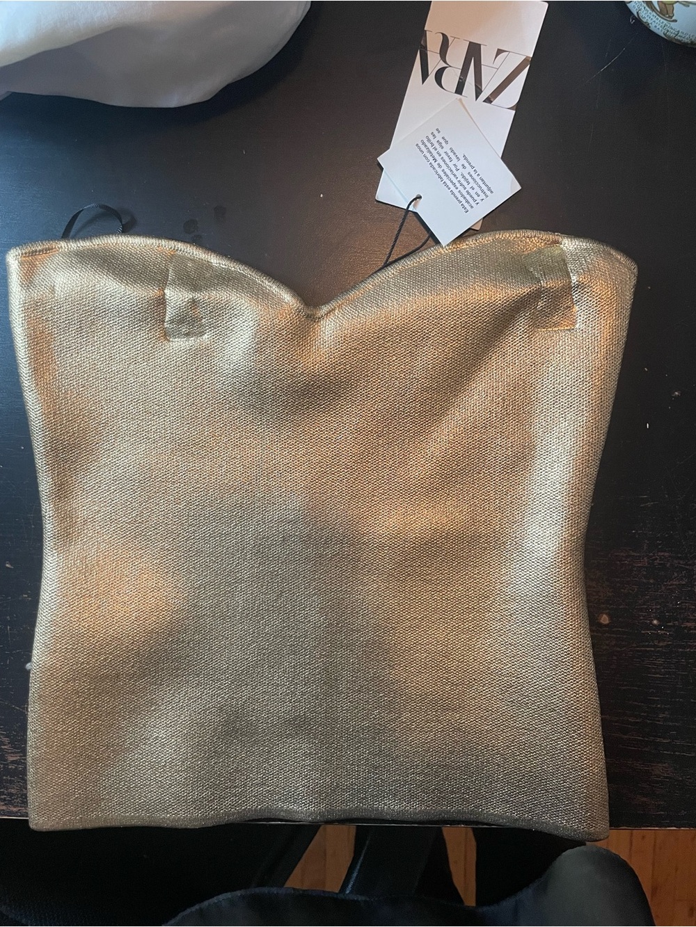 Zara Gold Strapless Metallic Bustier Tube Top - Knit - Picture 5 of 10
